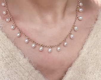 Ras de cou fait main avec perles de Keshi, pendentif en forme de larme, cadeau pour elle