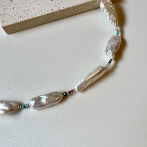 Original Design Colorful Crystal Biwa Pearl Necklace , Baroque Pearl Necklace,Rainbow Crystal Necklace,Gift For Her image 5