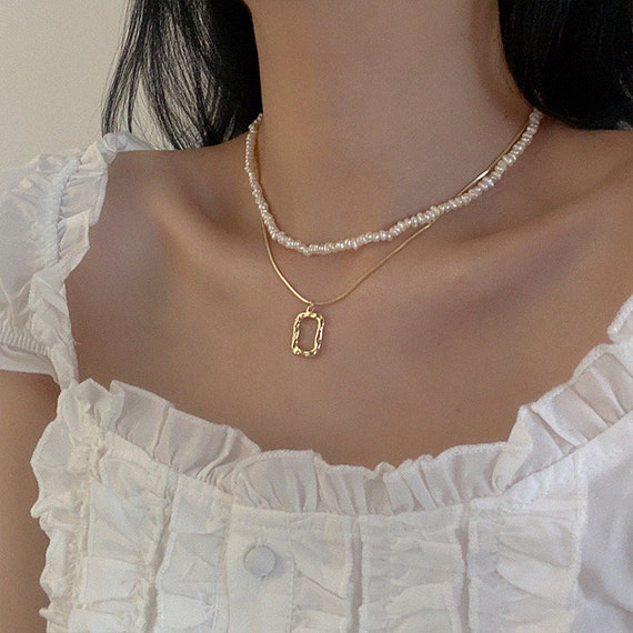 Rectangle Pendant Necklacestacked Necklace Layered - Etsy