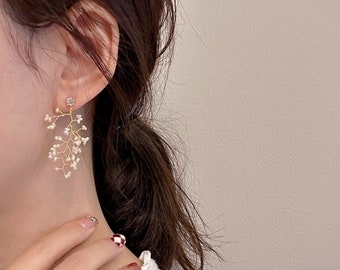 Brincos de pérola com fogos de artifício, banhados a ouro 14K, joias para noivas