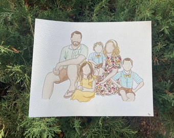 Family Faceless Watercolor Portraits