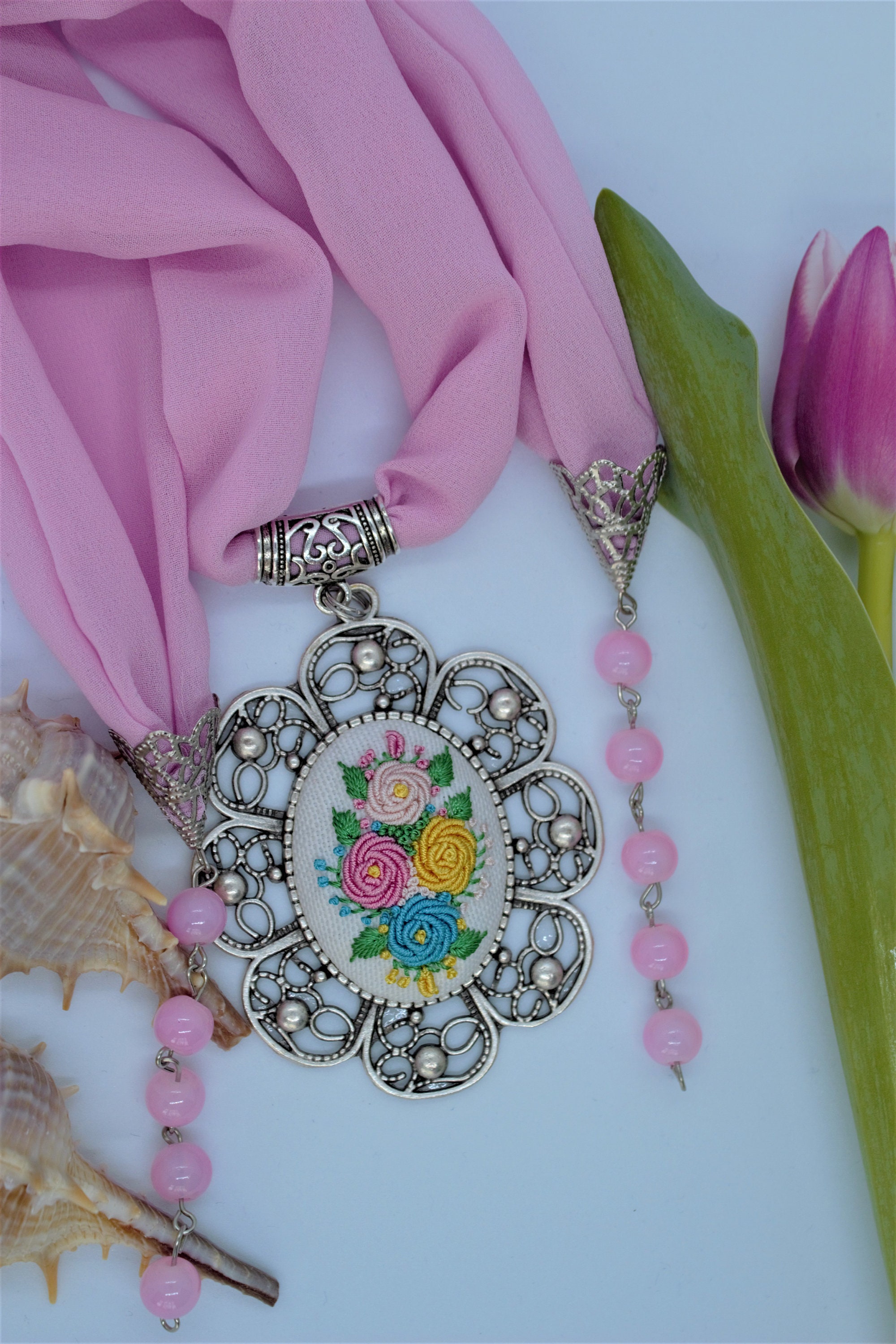 Necklace Pendant Hand Embroidery Necklace embroidered with Etsy