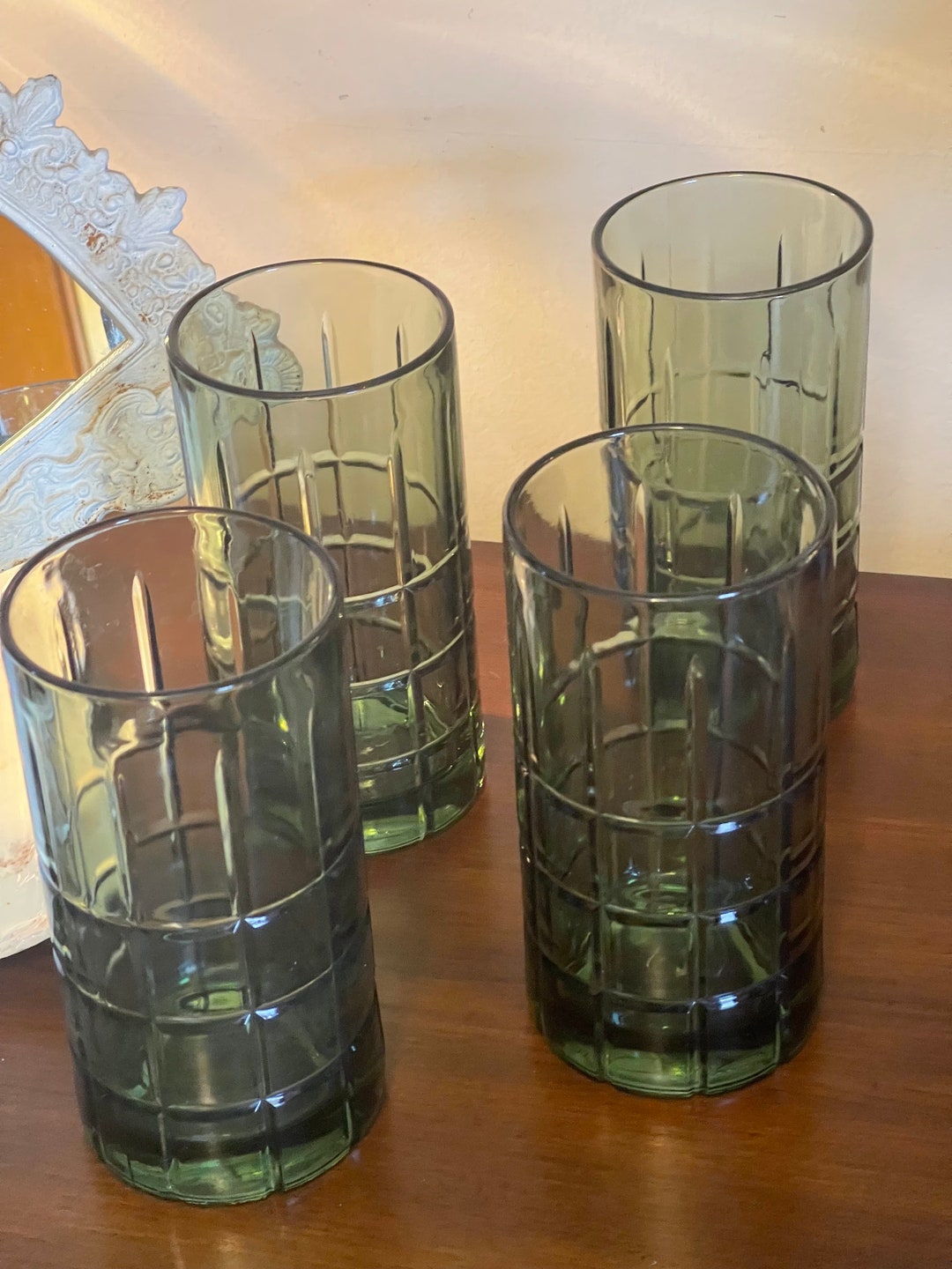 Anchor Hocking Tartan Flat Iced Tea Glasses Tumblers Green Etsy