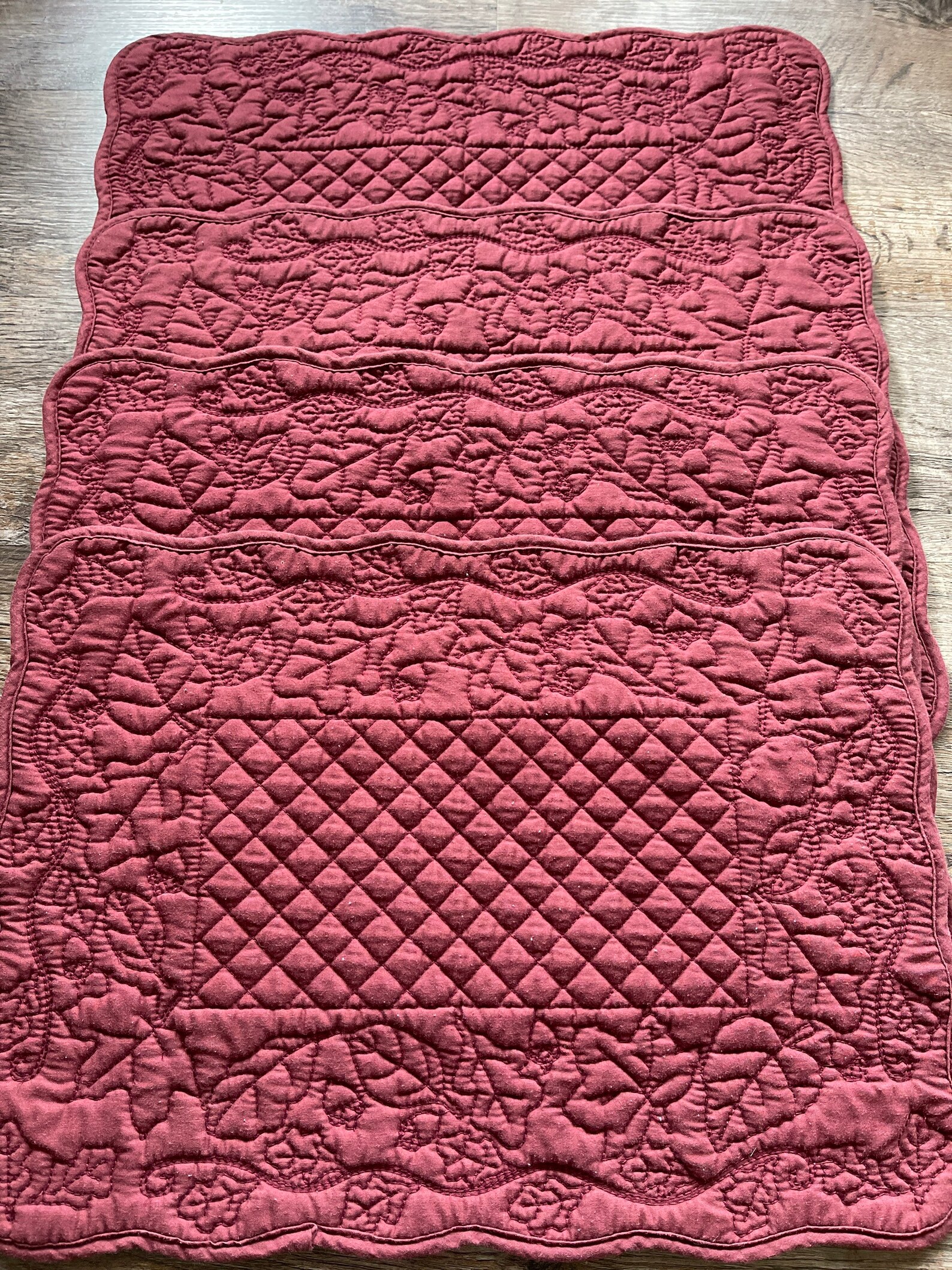 Cloth Quilted Placemat Set of 4 Burgundy Rectangle Leaf Etsy