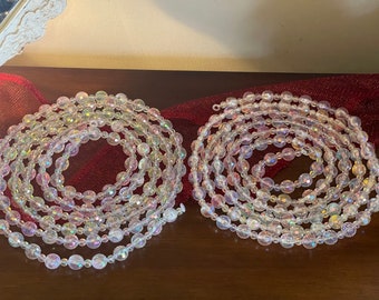 2 Strands Christmas Iridescent Clear Faceted Round Bead Garland 2-9' Strands Home Accent Decor