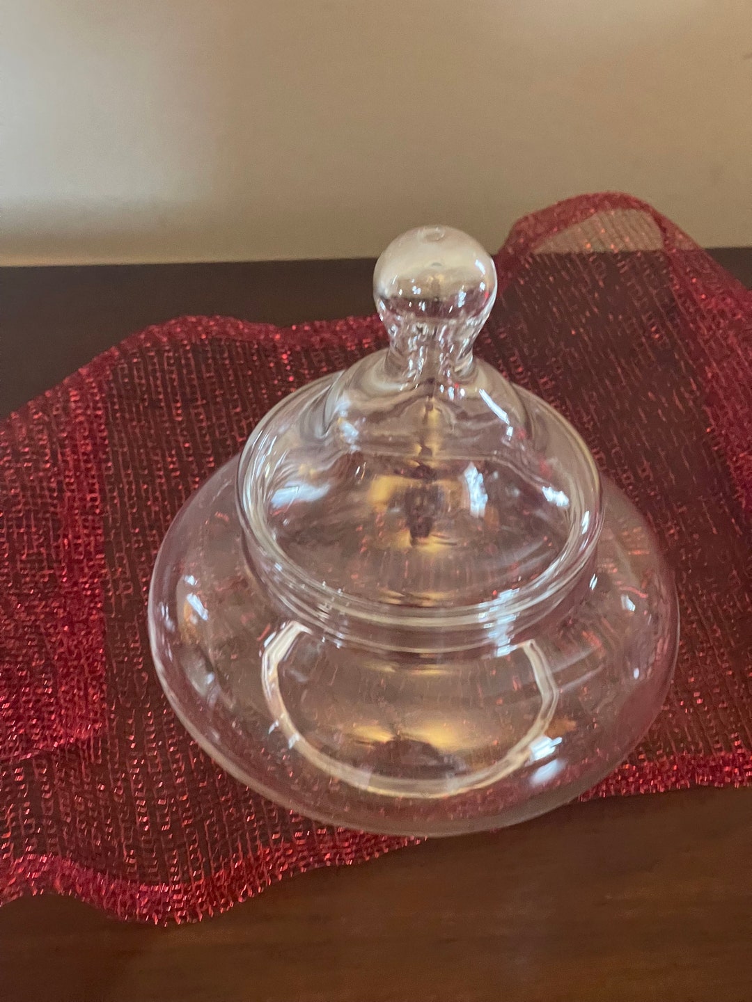 Vintage Glass Apothecary Jar Lidded Clear 5 1/2 X 4 1/2 Vanity Jar