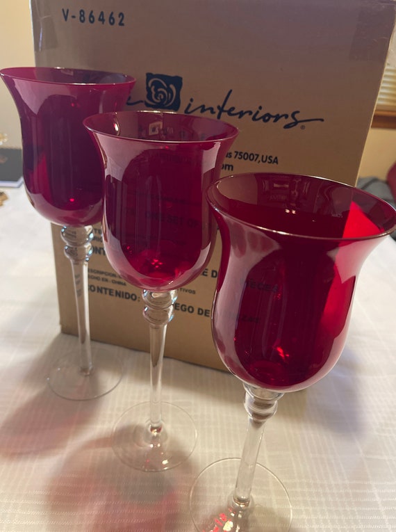 Home Interiors V86462 Ruby Red Glass Candle Holders Set of 3 Etsy