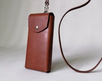 Phone bag, leather cell phone holder, handmade in Italy