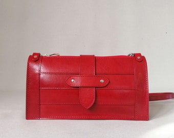 Small shoulder bag, genuine Italian leather, zip handbag, handmade in Italy