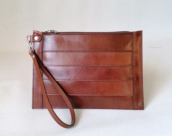 Men's and women's leather clutch bag, wrist bag, handmade in Italy