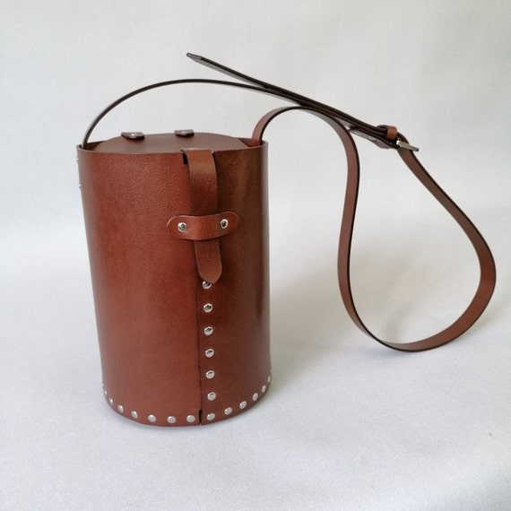 Cylinder Bucket Leather Bag in Eggplant Purple