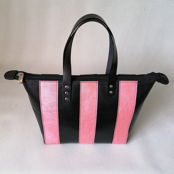 Bag With Handles, in Real Leather, Zip Bag, Handmade in Bag With Handles, in Real Leather, Zip Bag, Handmade in
