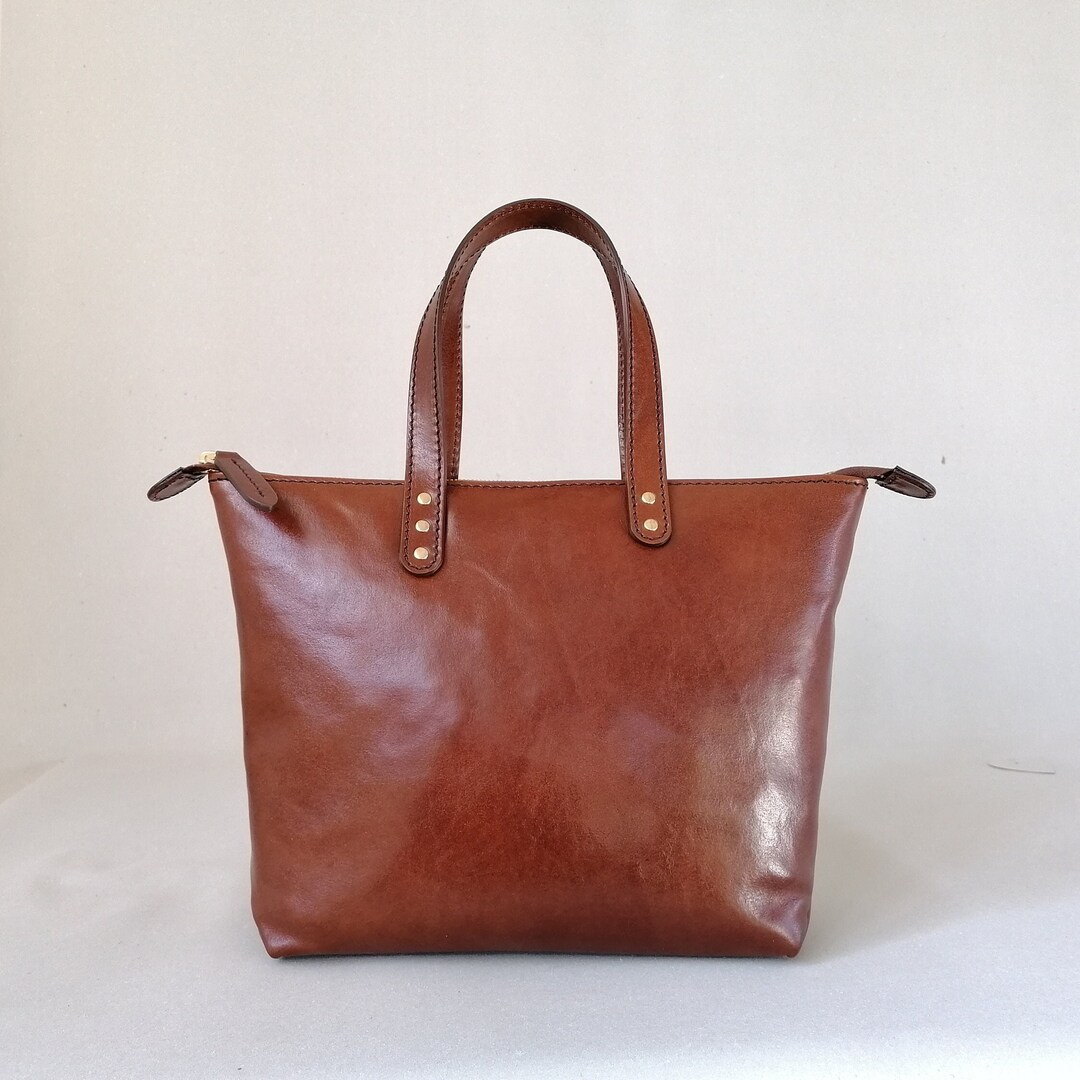 ITALY-Men's handmade genuine leather handbag with metal zip