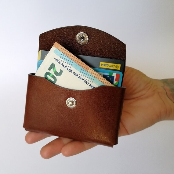 Portafoglio artigianale in pelle minimalista porta carte di