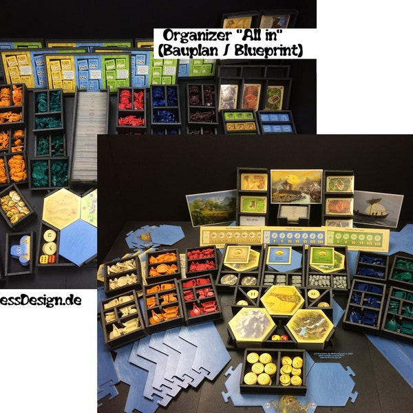 Organizer - Building plan bundle compatible with Catan "All in"® & expansions up to 6 players (.pdf)