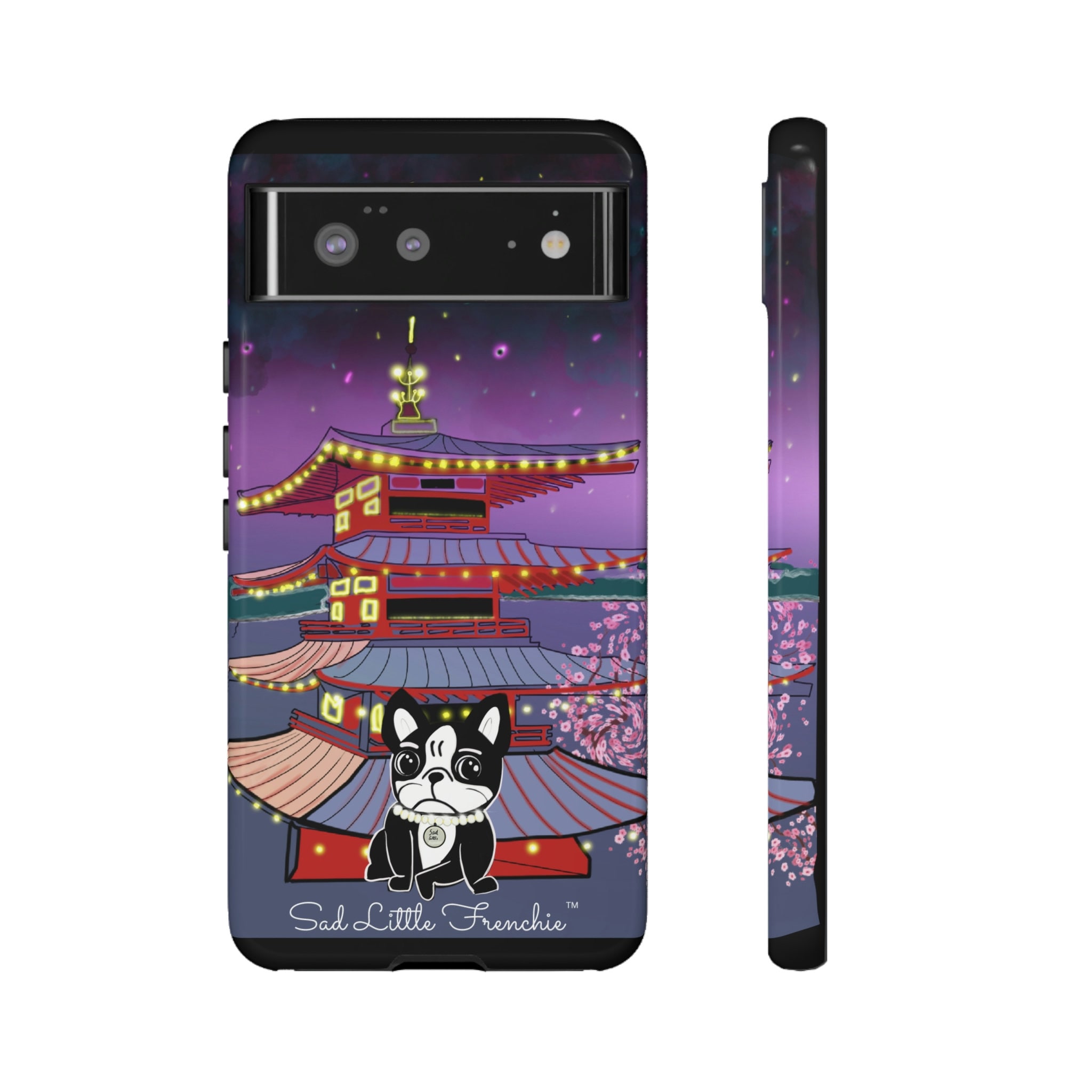 Phone Case - Cherry Blossom - Sad Little Frenchie - French Bulldog, image size:2048x2048