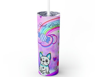 Bicchiere magro con cannuccia da 20 once - Candy World - Piccolo francese triste - Bulldog francese