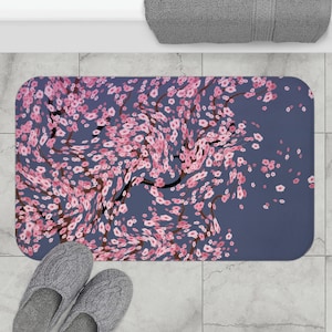 Bath Mat - Cherry Blossom - Sad Little Frenchie - French Bulldog