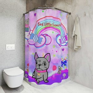 Shower Curtain - Cotton Candy World - Sad Little Frenchie - French Bulldog