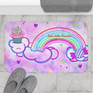 Bath Mat - Cotton Candy Sky - Sad Little Frenchie - French Bulldog