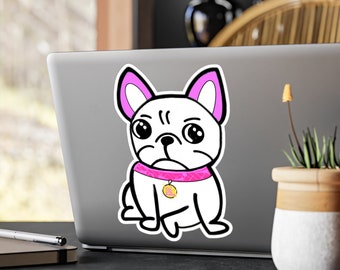 Kiss-Cut Vinyl Decal - White Pink - Sad Little Frenchie - French Bulldog
