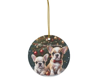 Ornamento in ceramica - Buon Natale - Piccolo francese triste - Bulldog francese
