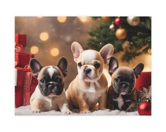 Biglietto di auguri - Cani di Natale - Piccolo francese triste - Bulldog francese