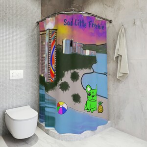 Shower Curtain - Waikiki - Sad Little Frenchie - French Bulldog