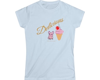T-shirt Softstyle da donna - Deliziosa - Gelato - Piccolo francese triste - Bulldog francese