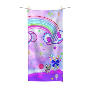 Bath Towel - Cotton Candy Land 2 - Sad Little Frenchie - French Bulldog