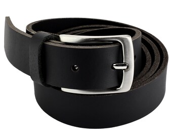 Leather belt - leather belt with buckle - black - 3 cm