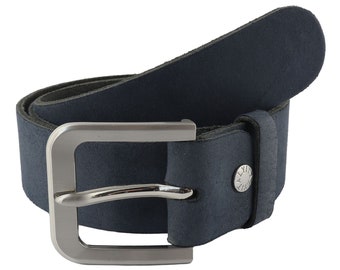 Leather belt - leather belt with buckle - navy blue - cracked look - 4 cm