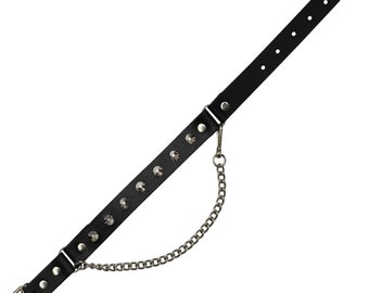 Leren laarsketting - platte puntige klinknagels - zwart