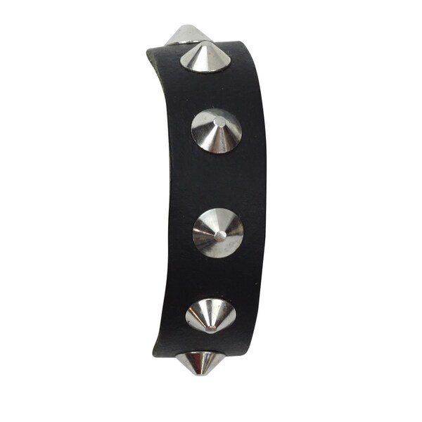 Leather bracelet with pointed rivets, 1 row - black - leather bracelet