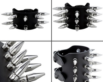 Leather bracelet with killer rivets - leather bracelet - black - rivet bracelet