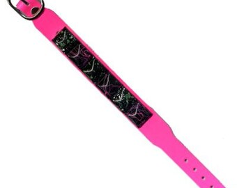 Lederarmband mit Pyramidennieten 1-reihig - neon-pink 2 - Armband aus Leder