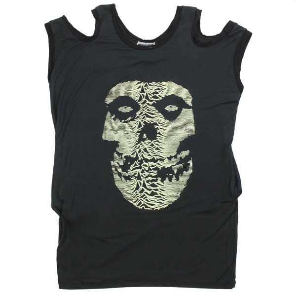 Tank top with cut outs - mini dress - cold shoulder - double straps - wave shape - skull - black