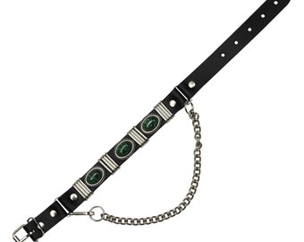 Leather boot chain - gemstones green - black