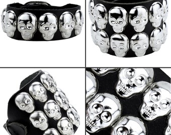 Leather bracelet with skull rivets - leather bracelet - black - rivet bracelet