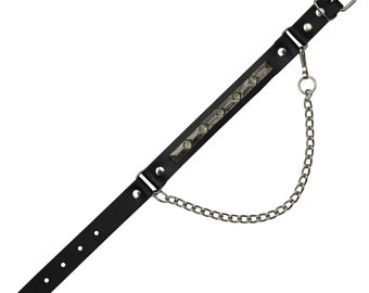 Leather boot chain - rectangular pyramid rivets - black