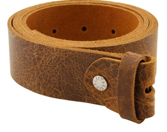 Gürtel ohne Schnalle - Ledergürtel - Belt - braun-cognac - cracked look - 4 cm