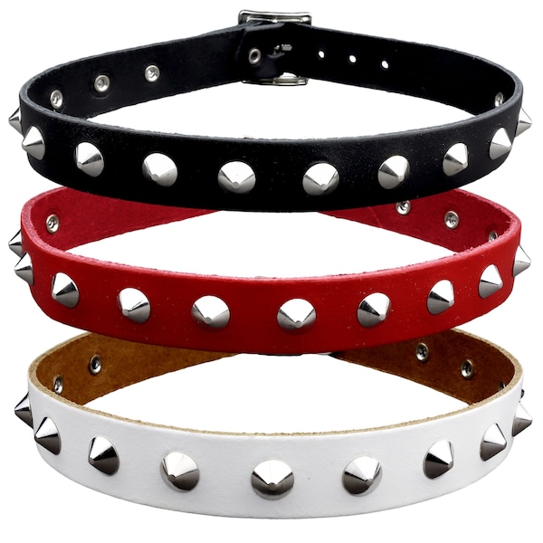 Lederhalsband mit Spitznieten 1-reihig - Choker - Gothic Punk Halsband aus Leder