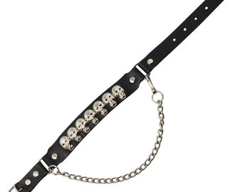 Leather boot chain - skulls - black