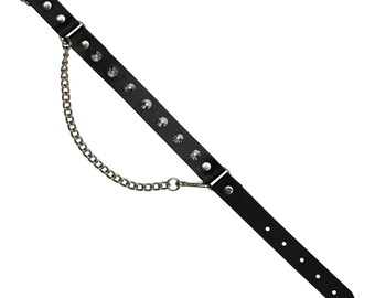 Leather boot chain - flat pointed rivets - black