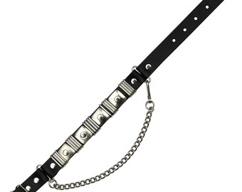 Leather boot chain - Conchas square - black