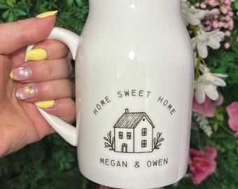 Personalised New Home Gift Jug - Home Sweet Home Vase - Ceramic - First Home Gift - Gift for New Home - Flower Vase