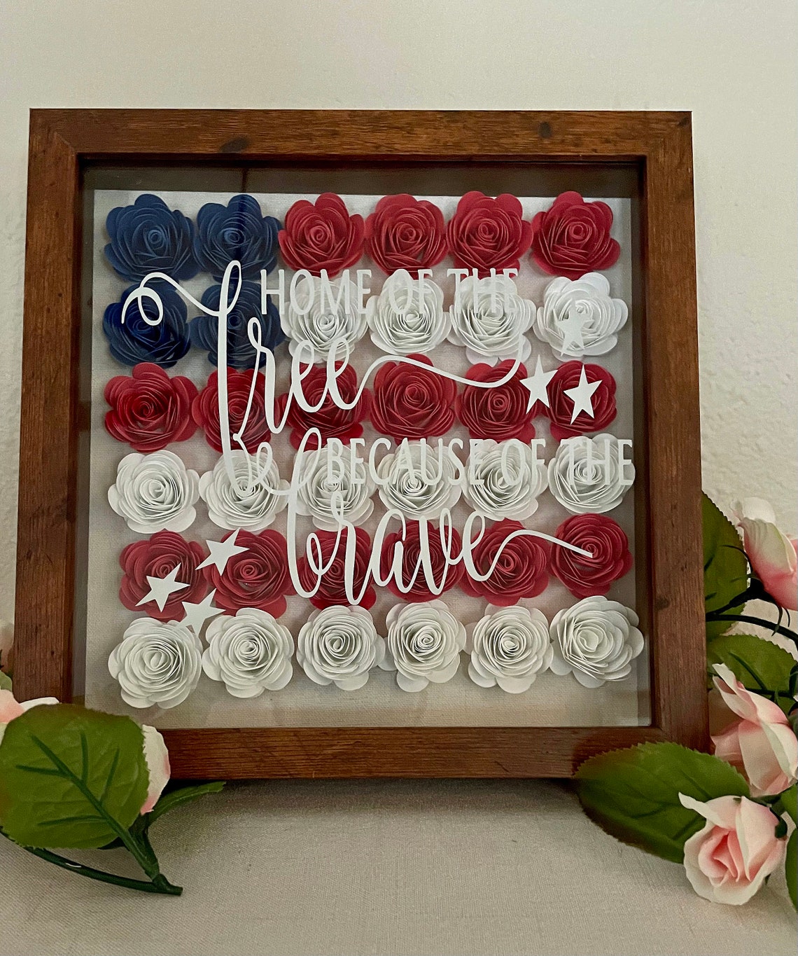 Shadow Box Cardstock Flowers Home of The Free Because of the Etsy