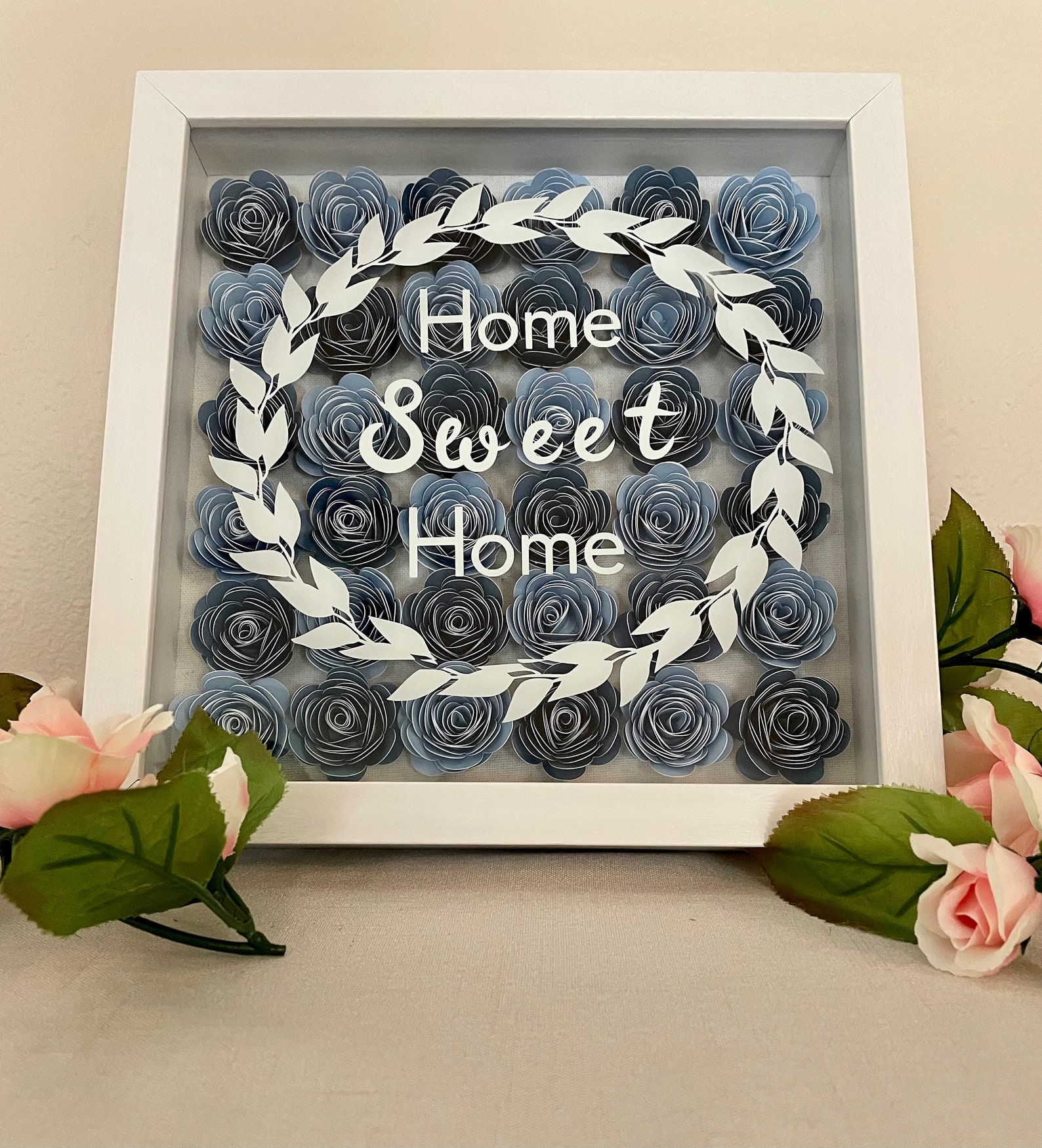 Shadow Box Cardstock Flowers Home Sweet Home Home Decor Etsy