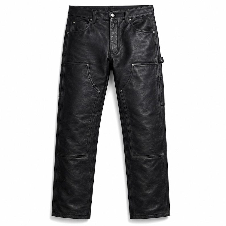 Men's Black Leather Carpenter Pants Handmade Genuine Workwear Trousers ...