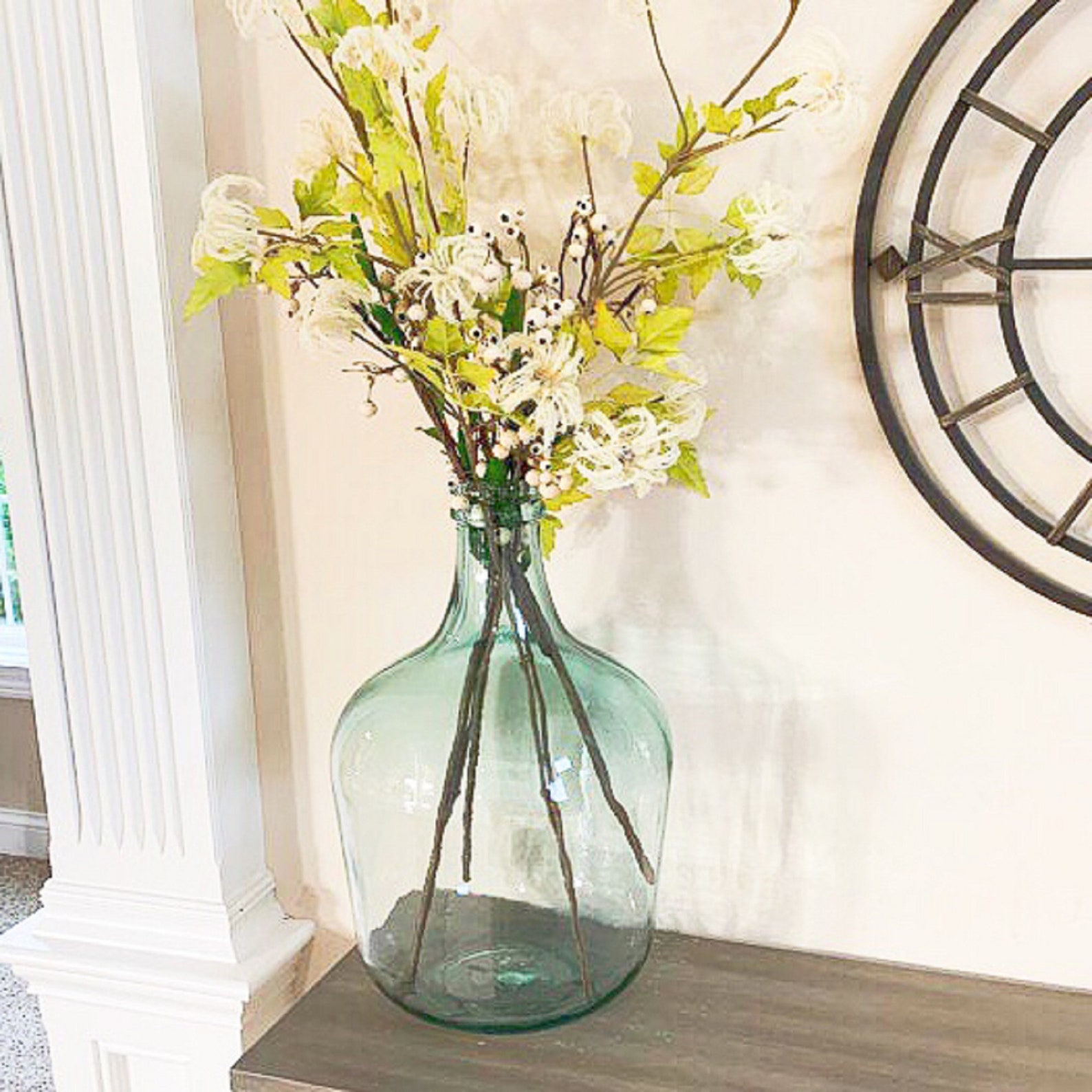 Large Classical Glass Vessel/Handmade Blue Transparent/Flower Etsy